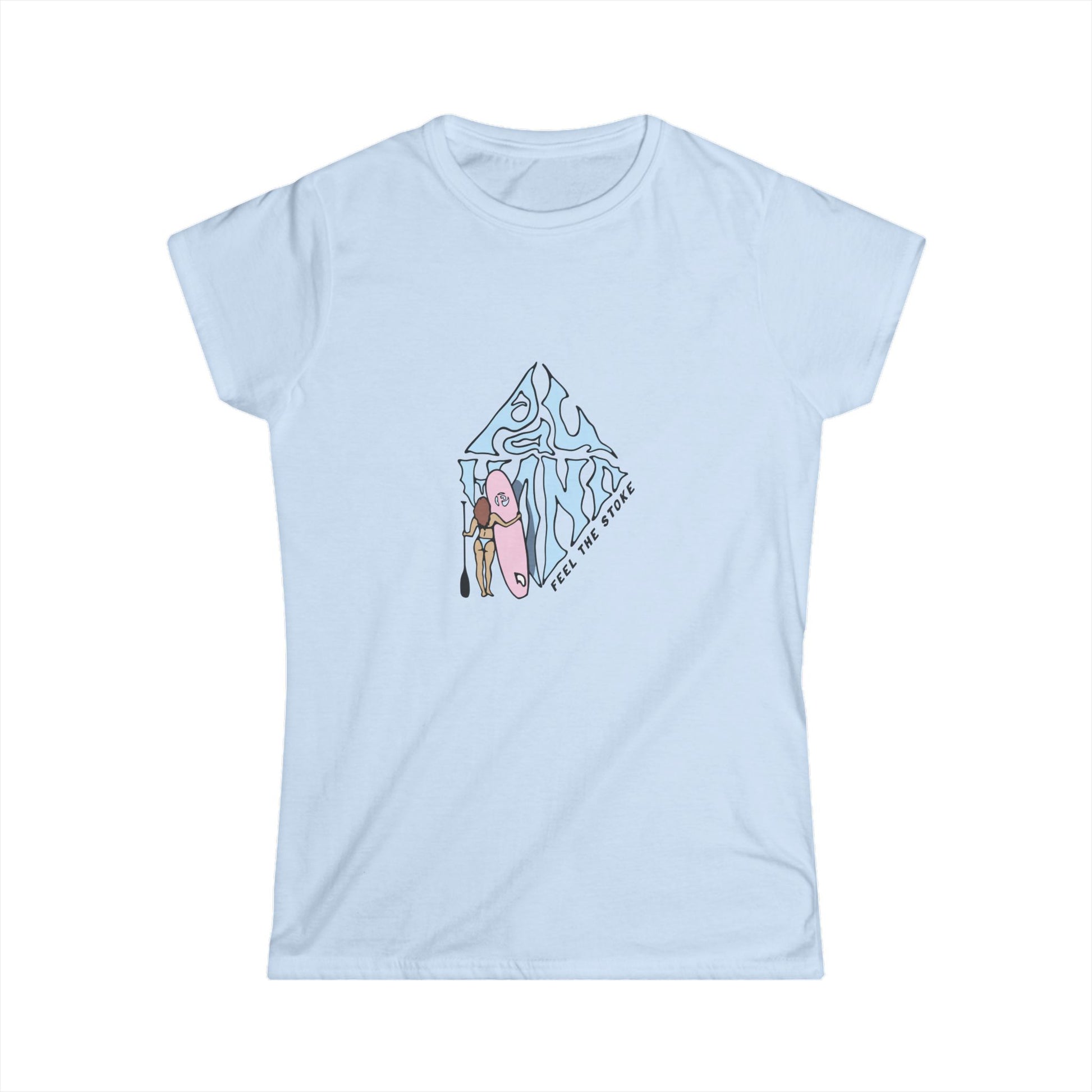 Light blue t-shirt with a graphic design on a white background