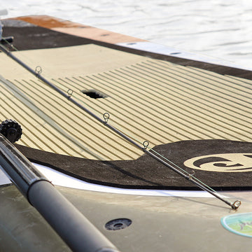 a close up of the super soft EVA deckpad on a paddle board