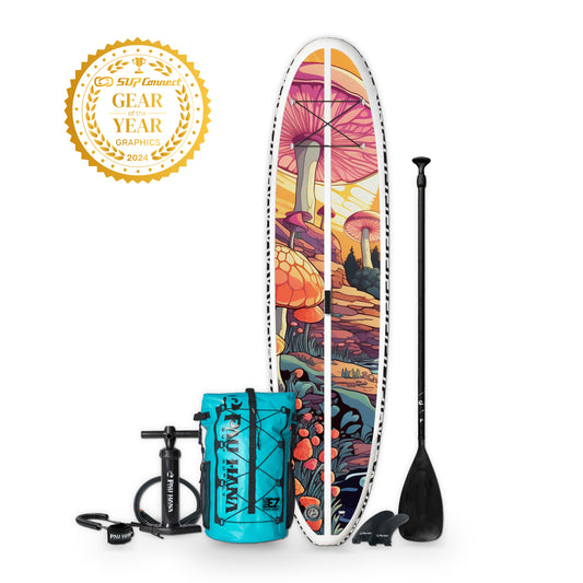 image of the Stowaway Lite inflatable paddle board and accessories in shroomilicious